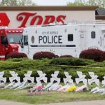 A memorial is seen in the wake of a weekend shooting at a Tops supermarket in Buffalo, New York